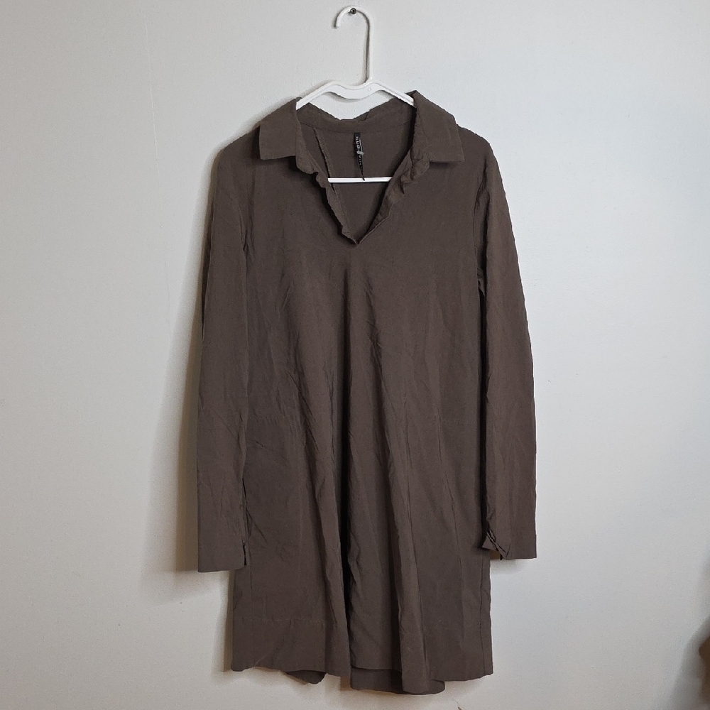 Liviana Conti Elegant  Green Brown Long Sleeve Dress